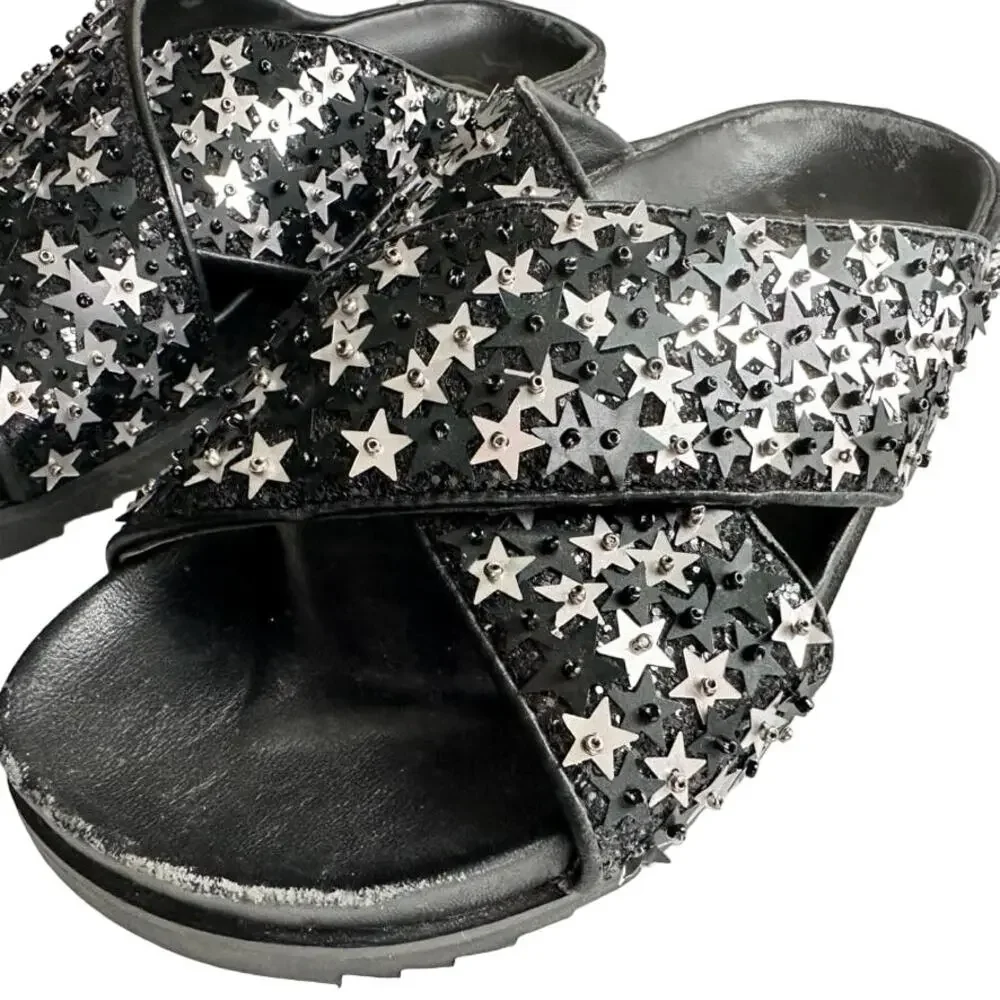 ASH Uranus Star Sequin Embellished Crisscross Slide Sandal Size 35 US 5/6